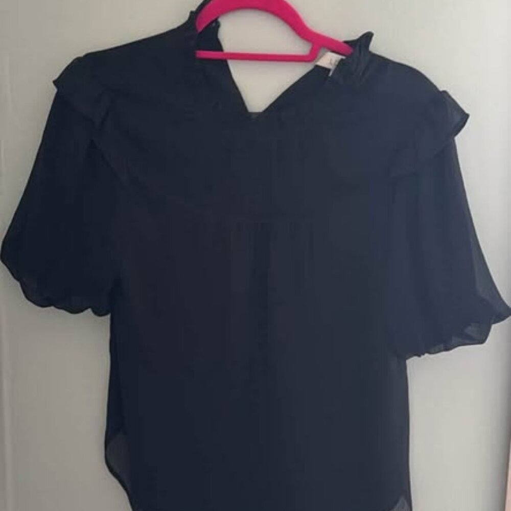 Loft small petite black sheer shirt with shell underneath